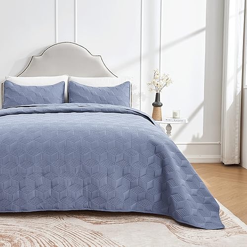 beeweed Juego de edredón de 3 piezas tamaño King, colcha ligera de microfibra con patrón de diamante para todas las estaciones, juego de colcha