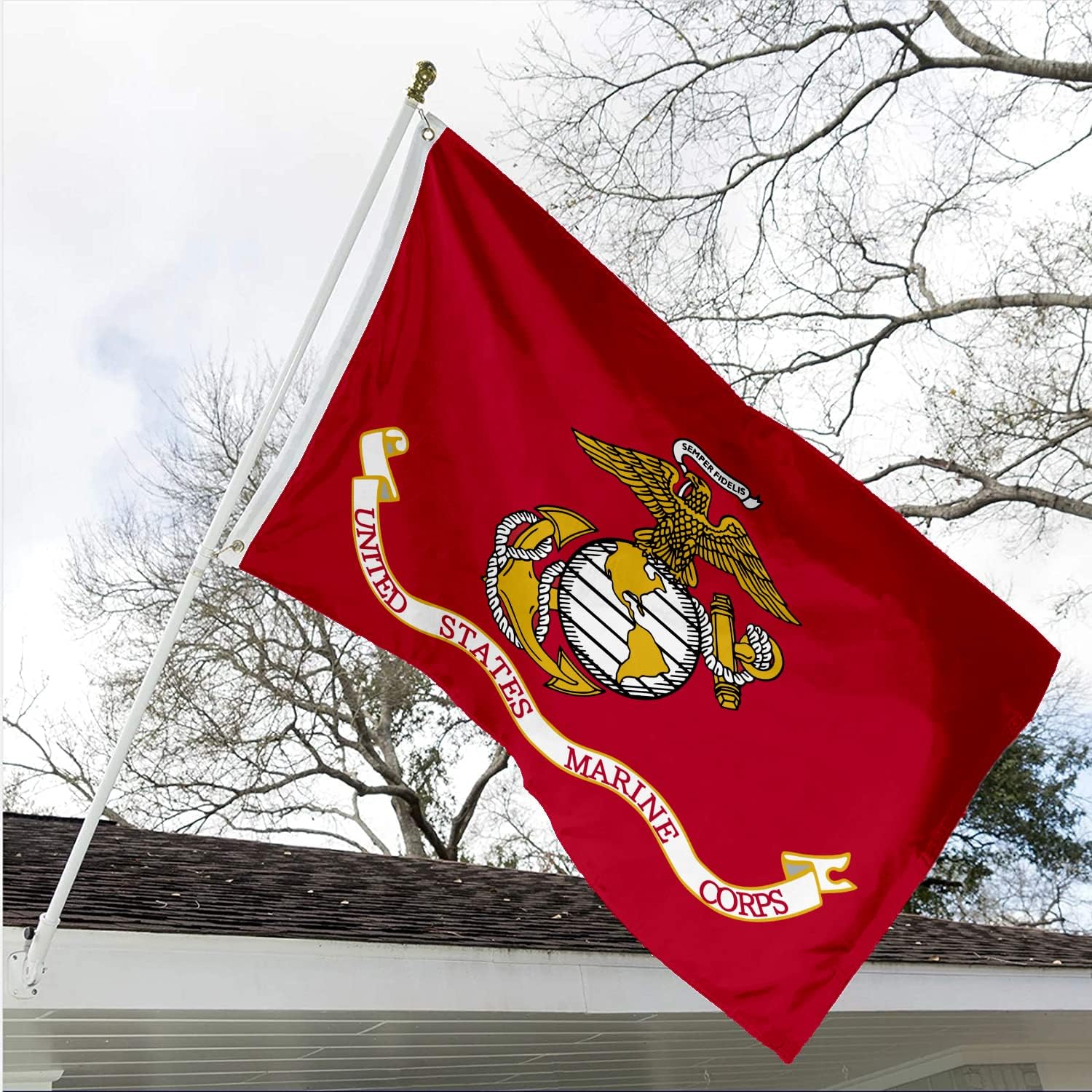 Embroidered Double Sided Marine Corps Flag 3x5 Outdoor-3Ply Heavy Duty 300D Nylon 4 Rows Sewn- All Weather United States Official Marine Corps Flag Banner for Indoor with 2 Brass Grommets - Image 2