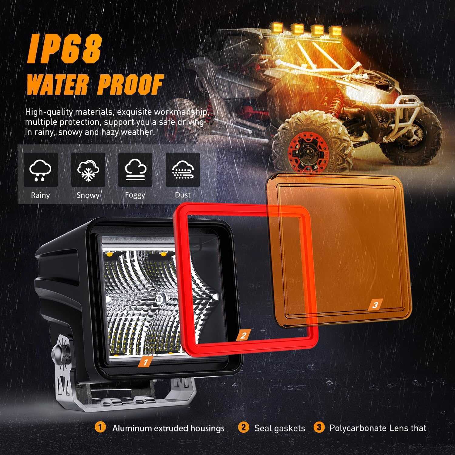 Nilight 3 Inch Cube Amber LED Pod Light Bar 20 W 1240LM Super Flood Screw-Less Offroad Driving Work Lights w/16AWG DT Wiring Harness Kit for Truck UTV 4x4 ATV Motorcycle