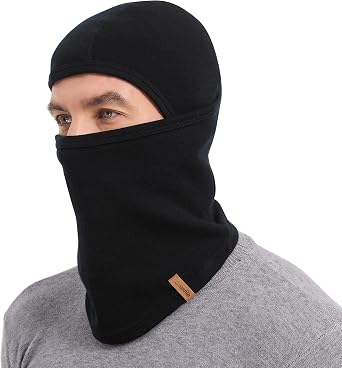 ACUSHLA 100% Merino Wool Balaclava for Men & Women - Winter Ski Mask Thermal Cold Weather Gear Knit Warm Face Mask for Motorcycle Running Snowboarding Fishing, Black
