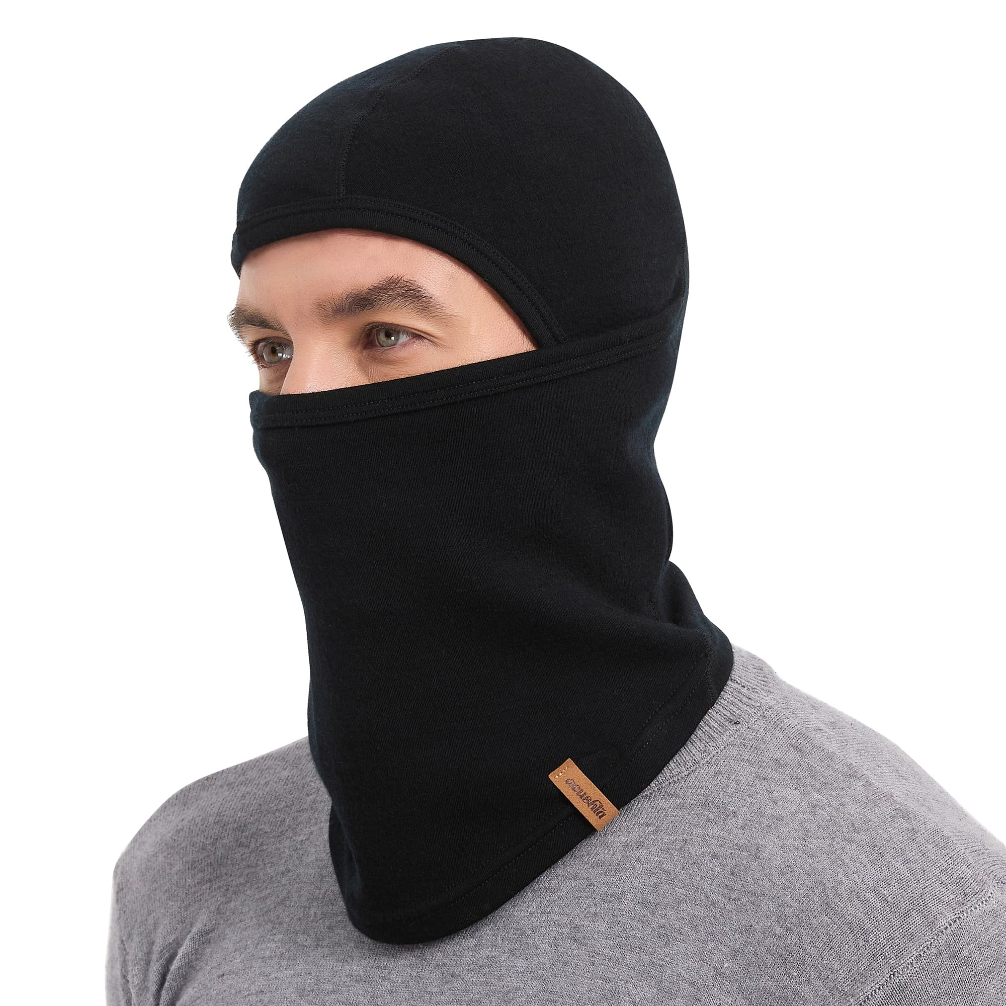 ACUSHLA 100% Merino Wool Balaclava for Men & Women - Winter Ski Mask Thermal Cold Weather Gear Knit Warm Face Mask for Motorcycle Running Snowboarding Fishing, Black