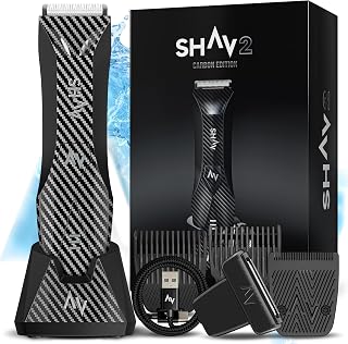 Shav Maquinilla de afeitar corporal masculina, maquinilla de afeitar corporal e íntima, resistente al agua, IPX7, para mojado y seco, recortadora de precisión inalámbrica para zonas sensibles (carbono