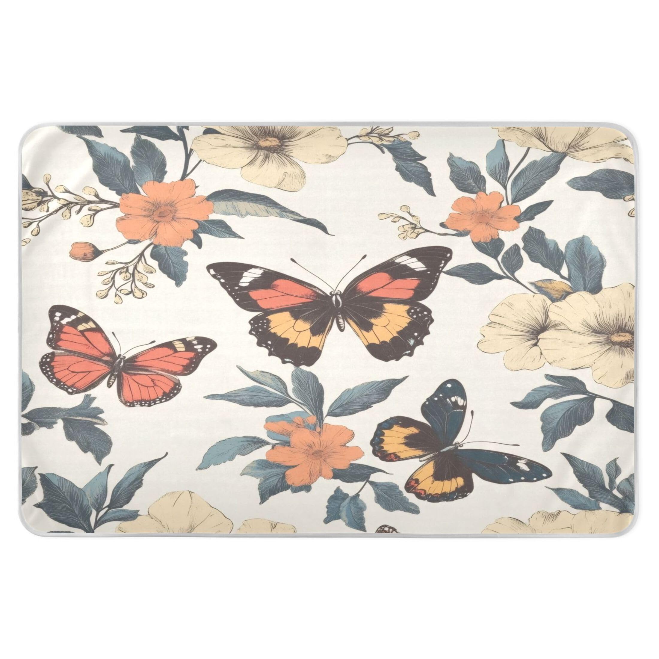 Takiito Flowers Butterfly Bed Pad Reusable Bed Underpad Washable Waterproof Leak-Proof Quick Dry Incontinence Pee Pad for Toddlers Kids Adults Pets 34x52 in