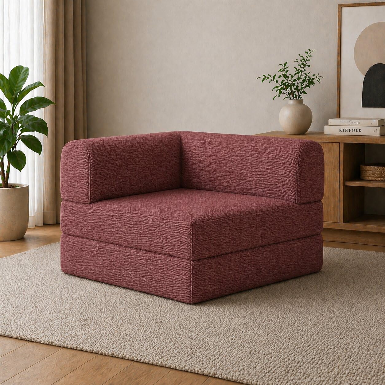 PUM PUM Italian Fabric Sofa Cum Bed – Foldable Floor Chair with Adjustable Backrest | Single Bed Convertible | Space-Saving Design,Wine Pink-image-45