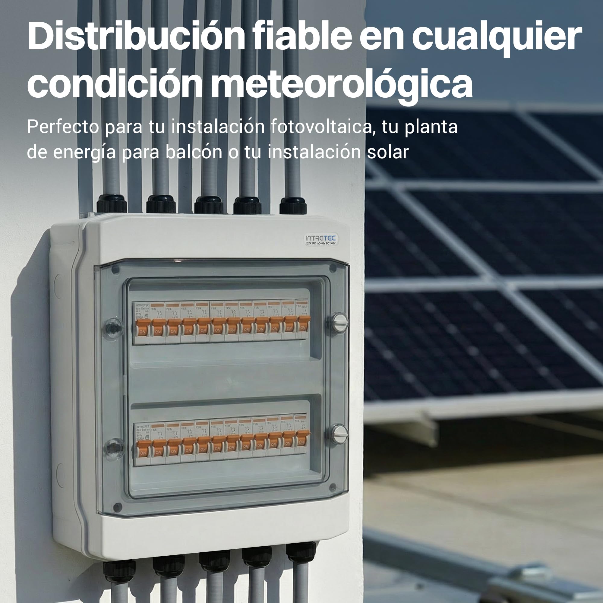 Intratec Caja de Distribución Superficie 2 Fila IP65 – Cuadro Eléctrico para 24 Módulos DIN – Caja de Subdistribución Estanca para Exterior Garaje Sótano Jardín – 400VAC 1500VDC, 318 x 384 x 144 mm