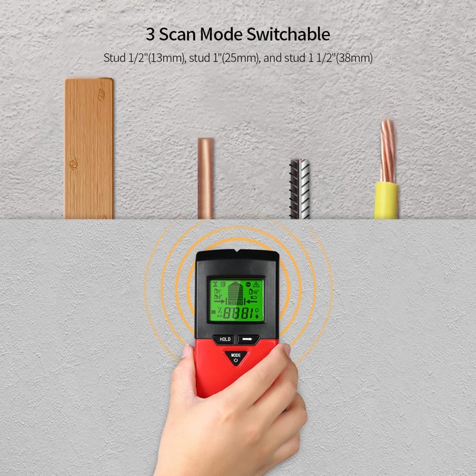 Detector de Metales 5 en 1, escáner de Pared, Cable de Madera de CA, rastreador de Profundidad, Detector de Pared con función de Regla de Nivel