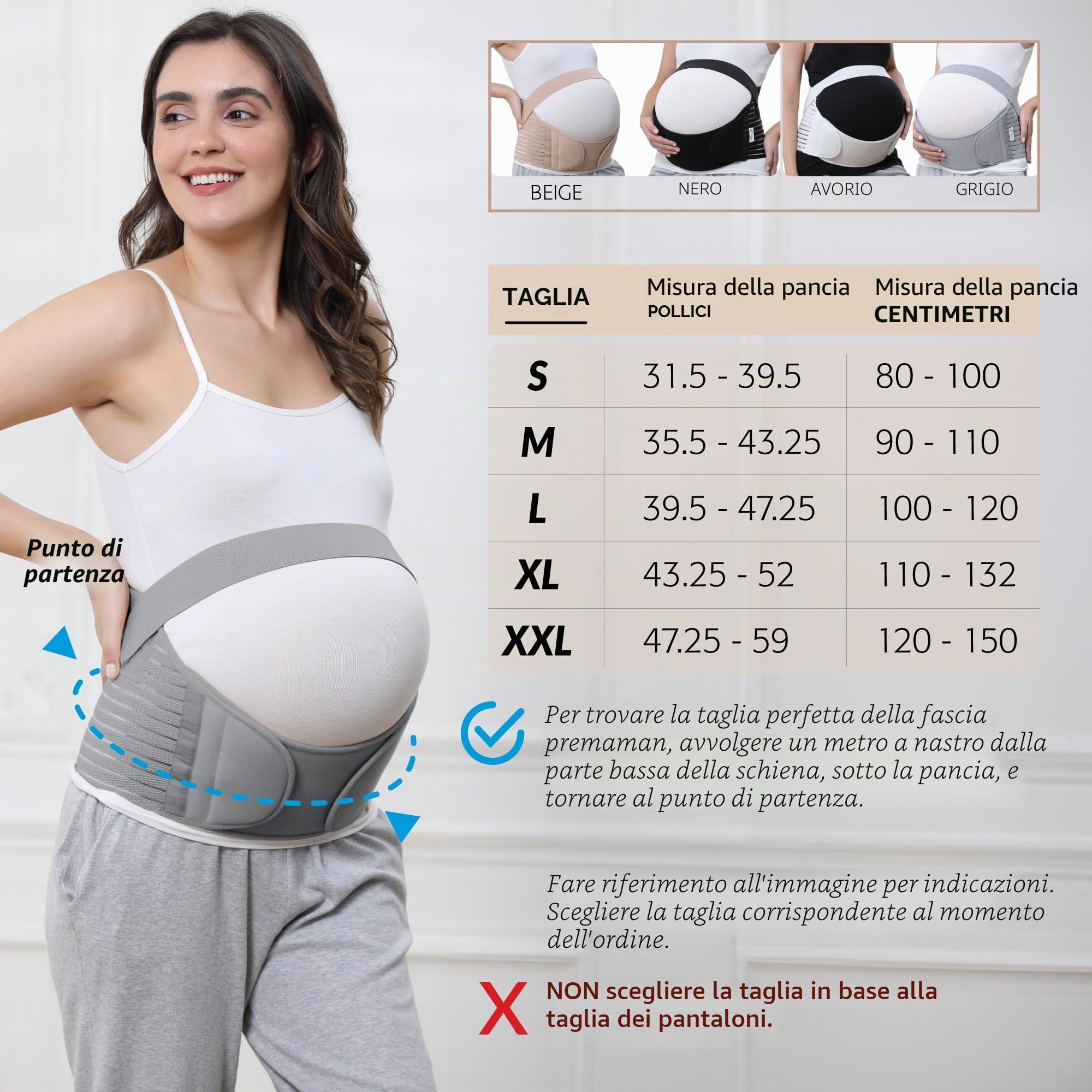 NEOtech Care - Fascia per maternità - Supporto per la gravidanza - Cintura vita/schiena/addome (Grigio, XL)