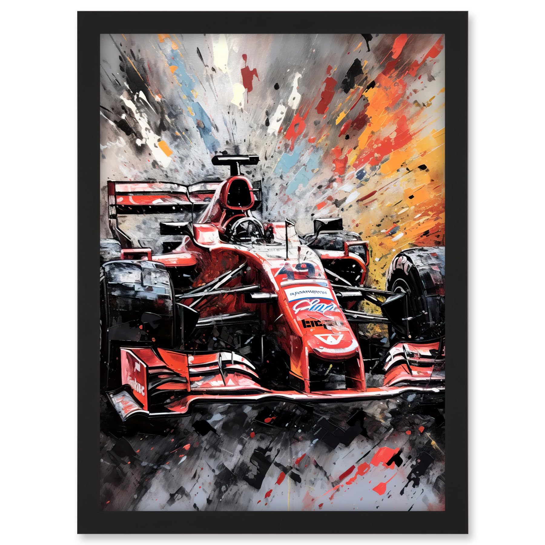 Artery8 Grand Prix Paint Splat Red Race Car Bold Artwork Framed A3 Wall Art Print