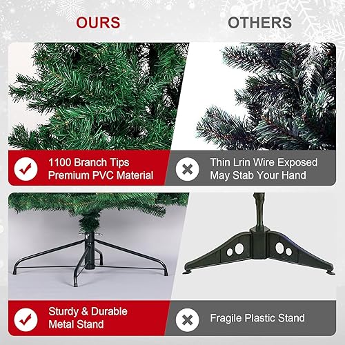 Miniatura 6 de Árbol de Navidad negro de 6 pies, árbol de Navidad falso con bisagras con 1600 puntas de ramas y soporte de metal plegable, árbol de Navidad para el