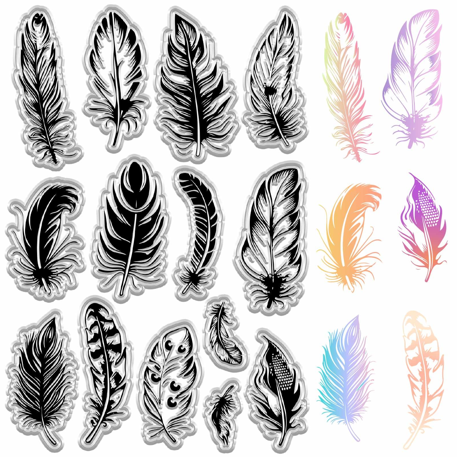CRASPIRE Feather Stamp Decorative Clear Stamps Reusable PVC Background Postmark Transparent Silicone Stamp Seal for DIY Craft Scrapbooking Journaling Card Making Photo Album Decoration 6.3x4.3inch