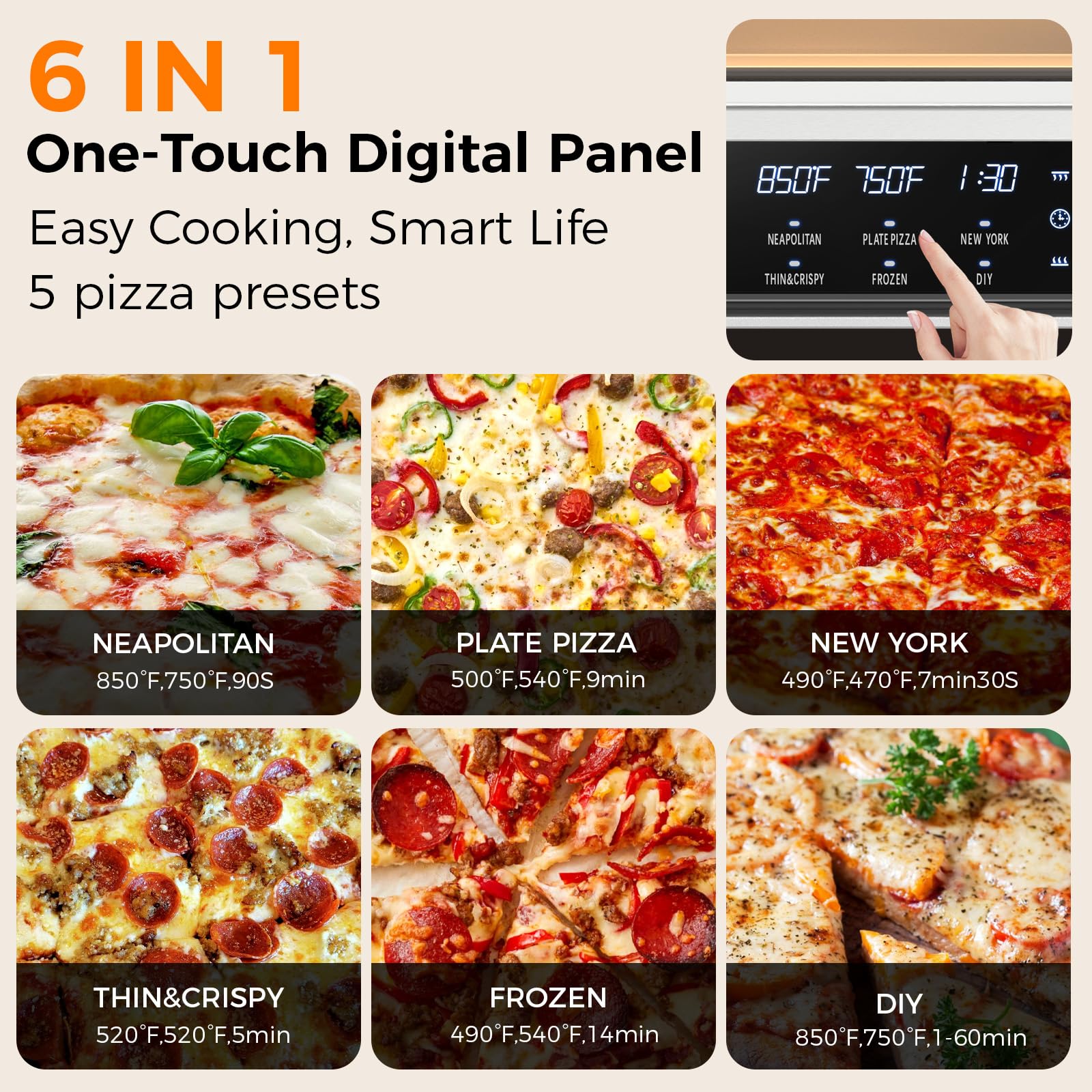 Pizza Oven Indoor,pizza maker,Makes 12 Inch Pizzas in 90s at 850°F,Countertop Electric Pizza Oven with Continuous Baking Without Reheating,Pizza Cooker with 6 Preset Modes,Pizza Stone&Peel Included - Additional View