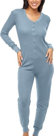 Alexander Del Rossa Womens Long Sleeve Waffle Adult Onesie, Footie Pajamas