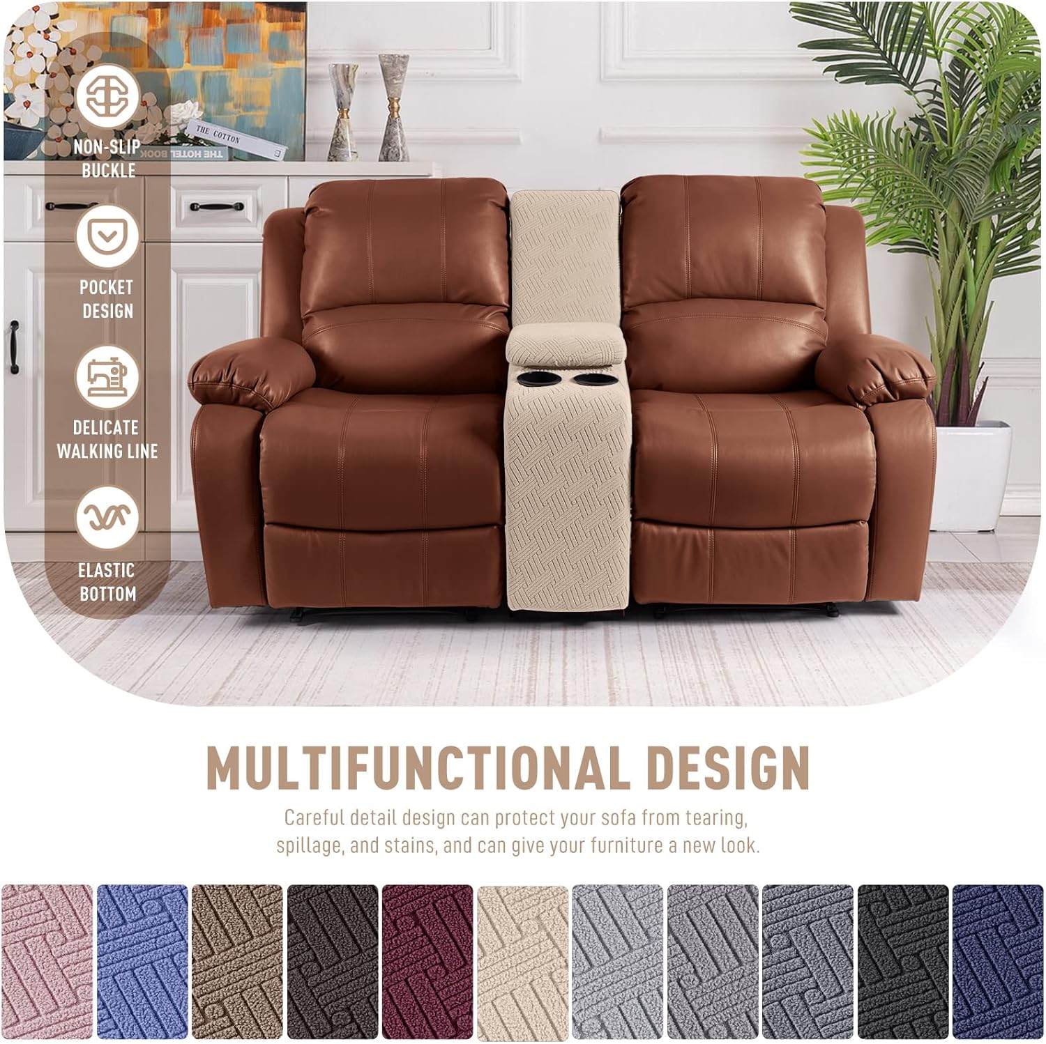 KinCam 3 Pieces Recliner Chair Covers, Stretch Reclining Chair Covers, Sofa Slipcovers Stripe Jacquard Recliner Covers Furniture Protector Covers with Elastic Bottom for Kids, Pets (Chocolate)