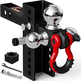 AC-DK Adjustable Heavy-Duty Trailer Hitch,Drop Hitch Fits 2" Receiver,Tri-Ball (1-7/8", 2", 2-5/16"), 4-1/2" Rise/Drop,Heavy-Duty Towing Hitch with Locks and Pin,10000lbs GTW
