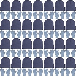 SATINIOR 56 Pcs Bulk Winter Beanie Hat Gloves Sets for Men Women | Homeless Knit Cuffed Skull Cap, Unisex Touchscreen Gloves, Winter Gift, Charity Donation Packages, Winter Care