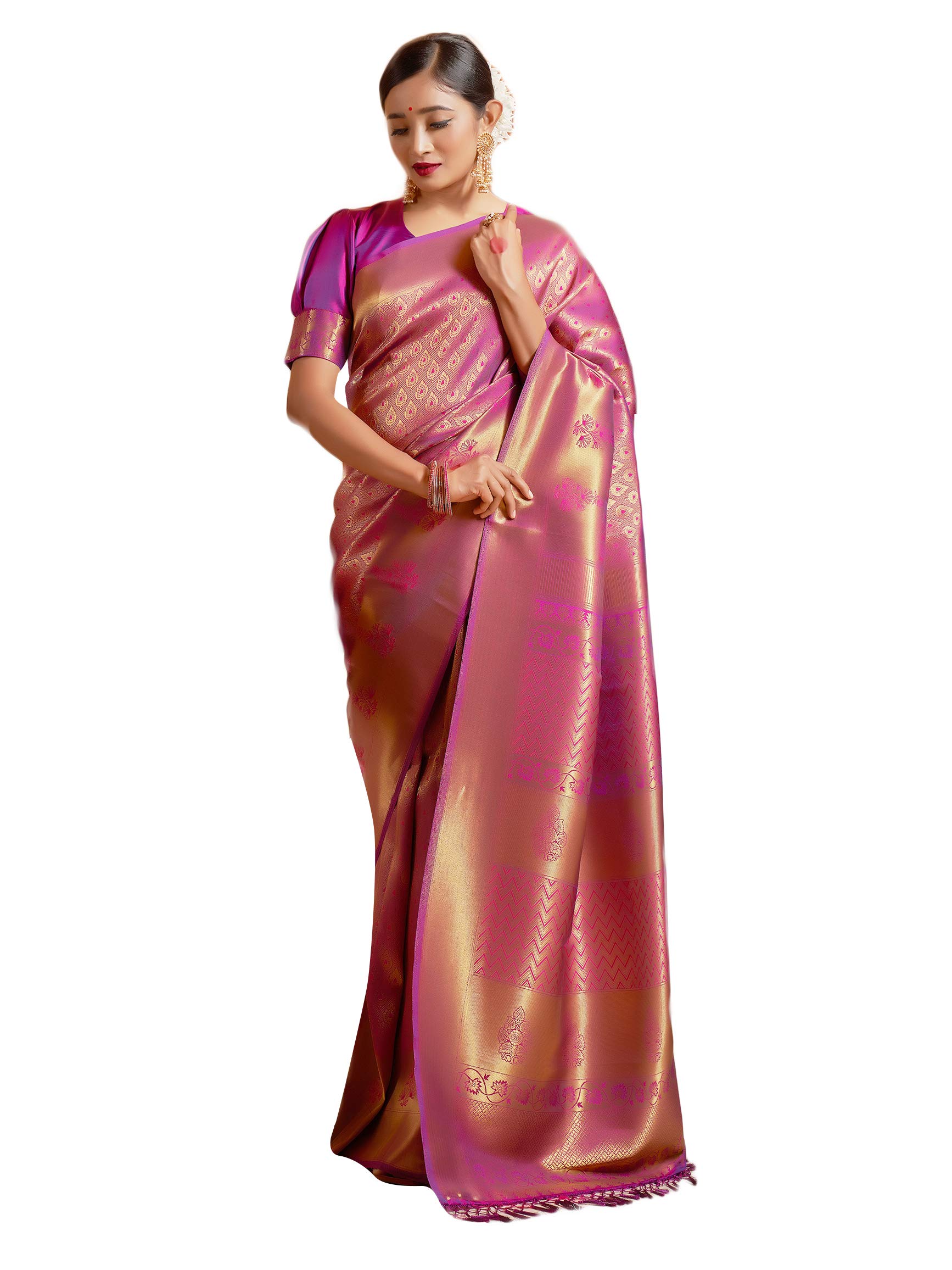 Sarees for Women Banarasi Kanjivaram Silk Indian Sari | Diwali Wedding Gift Woven Saree & Unstitched Blouse