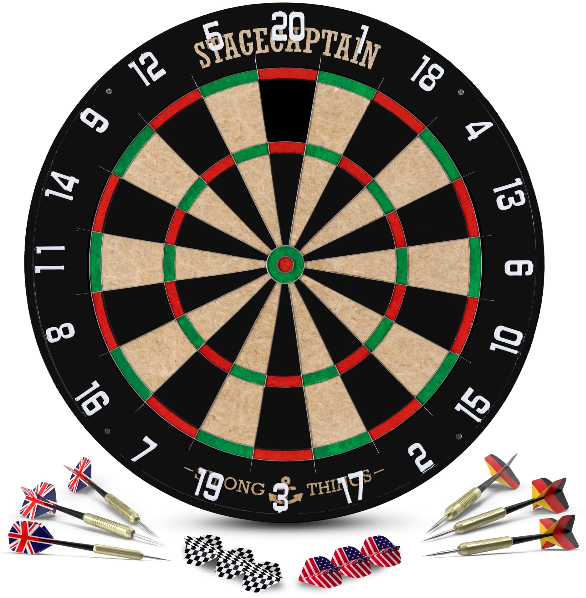 Stagecaptain DBS-1715C Bullseye Champion Cible Steeldarts Pro en Sisal avec Support réglable Noir, Sac, 6 fléchettes et 4 Jeux de Flights.