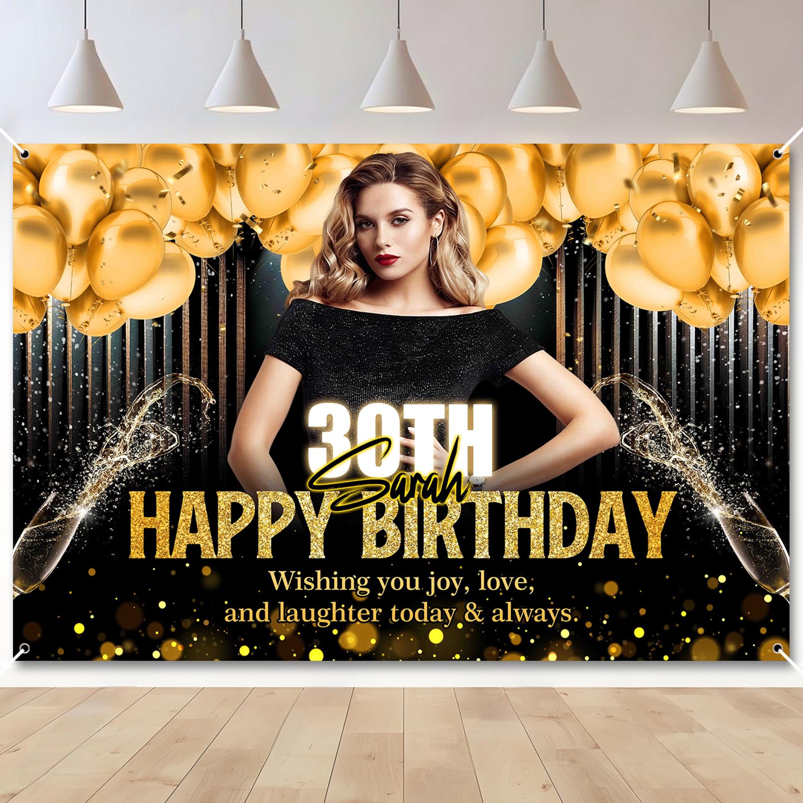 Custom Black Gold Birthday Banner Add Photo Name Age Party Banner Decor