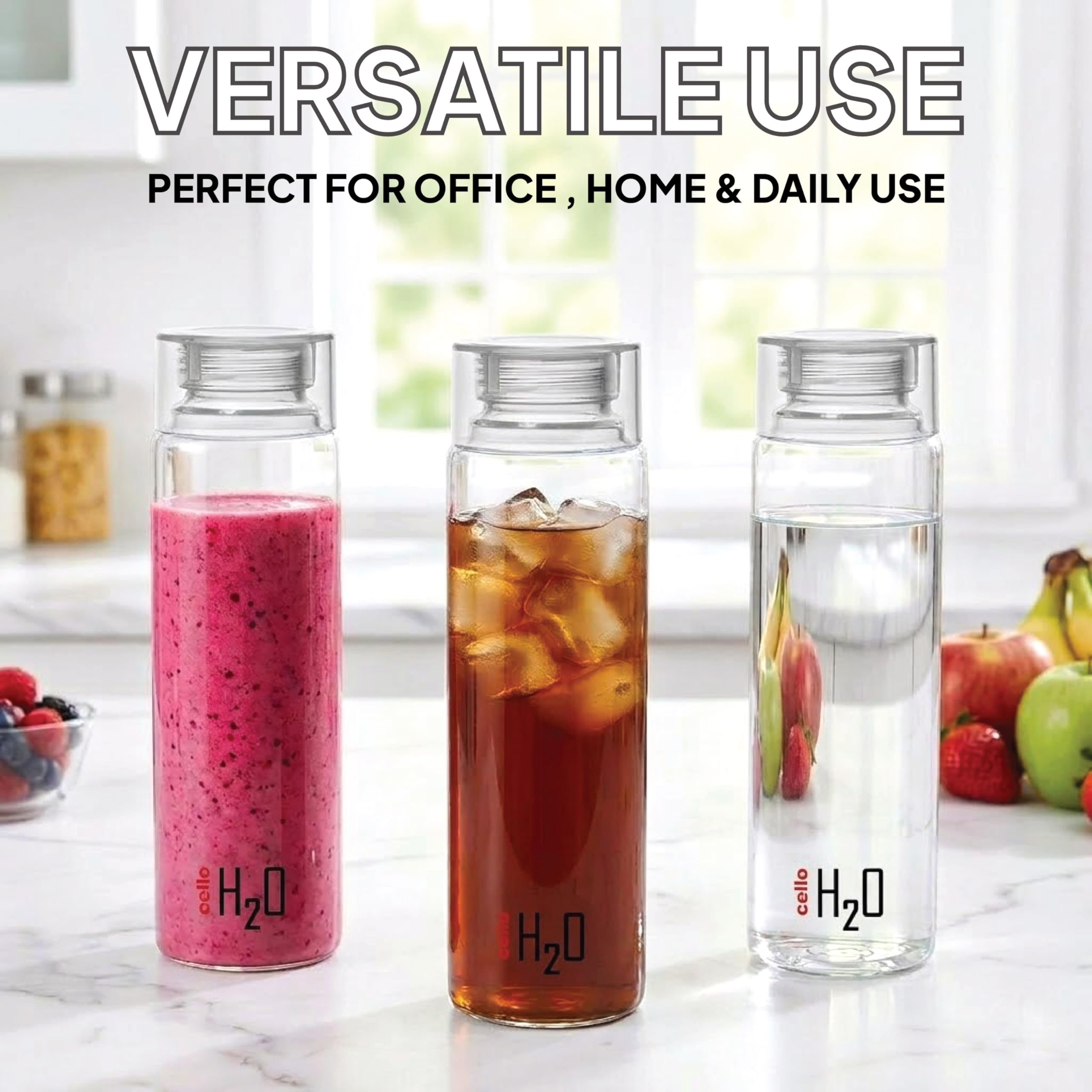 CELLO H2O Glass Water Bottle for Office & Daily Use 920 ml, Transparent | Durable & Stylish, Freezable & Fridge Safe, Leakproof Wide Mouth Leadfree Toughened Glass Water Bottle For Kitchen & Travel 2