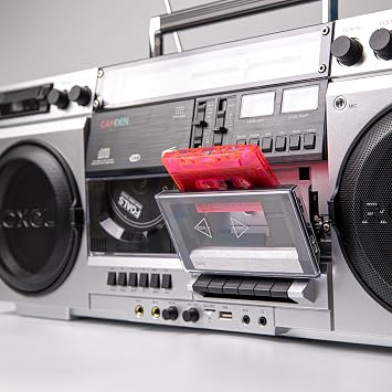 Roxel Camden Retro Cassette CD Player Boombox with DAB/FM Radio, Portable Vintage Player, BT 5.3, USB/TF/SD Playback, Mains Power, Headphone Jack, Vintage Design (Silver)