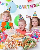 Vista 2 de CUDICY 100 bolsas de celofán de 10 x 14 pulgadas, bolsas de regalo grandes transparentes para regalos, bolsa de regalo transparente con lazos