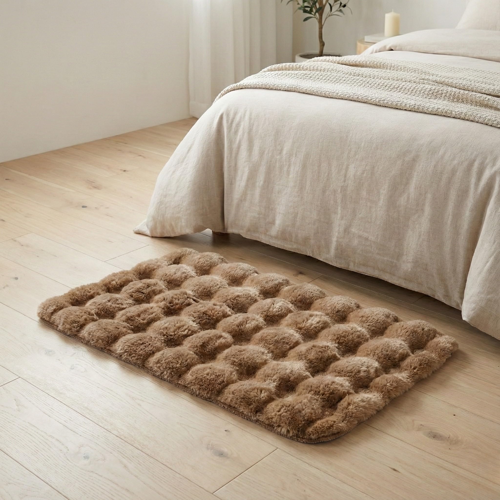 ENRICH HOMES Indoor Small Area Rugs for Bed Room 40x60cm, Soft Anti Slip Rugs for Living Room, Fur mat for Bedroom, Bed Side mats for Floor, Study Table Mat, Rug Door Mat for Home (Beige)-image-0