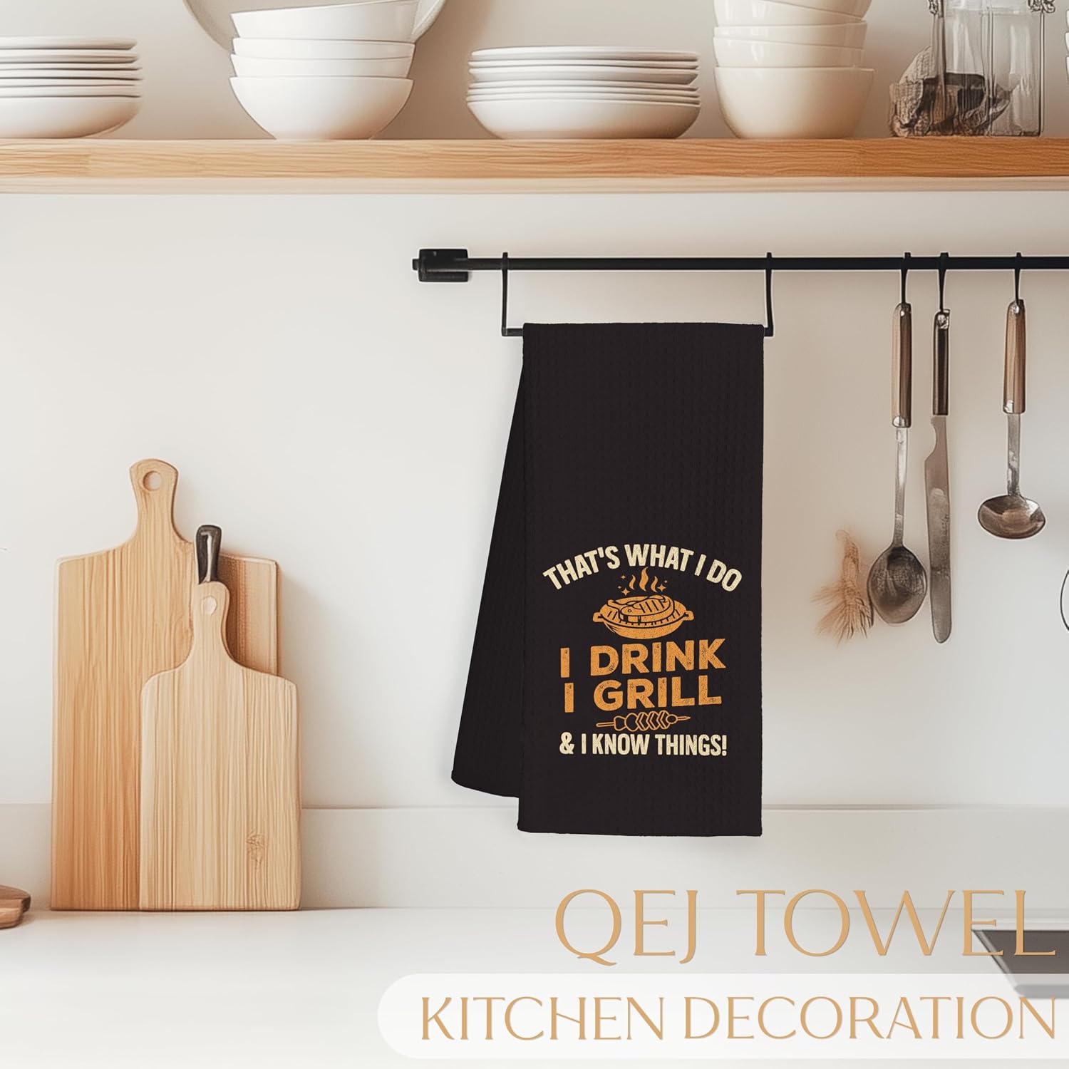 Funny BBQ Kitchen Dish Towels, Father's Day Grilling Gifts for Men Dad, Sarcastic Cooking Grilling Decorative Hand Tea Towels for Kitchen Dining Room, 16x24 Inch
