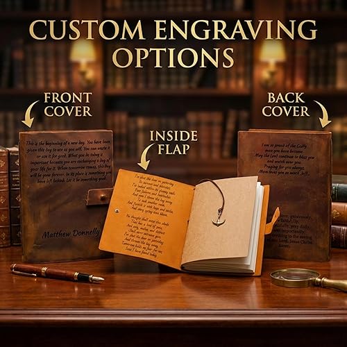 Miniatura 2 de Cuaderno personalizado para hombres y mujeres, diario de cuero grabado personalizado, diario de escritura y oración A5 recargable, diario de viaje