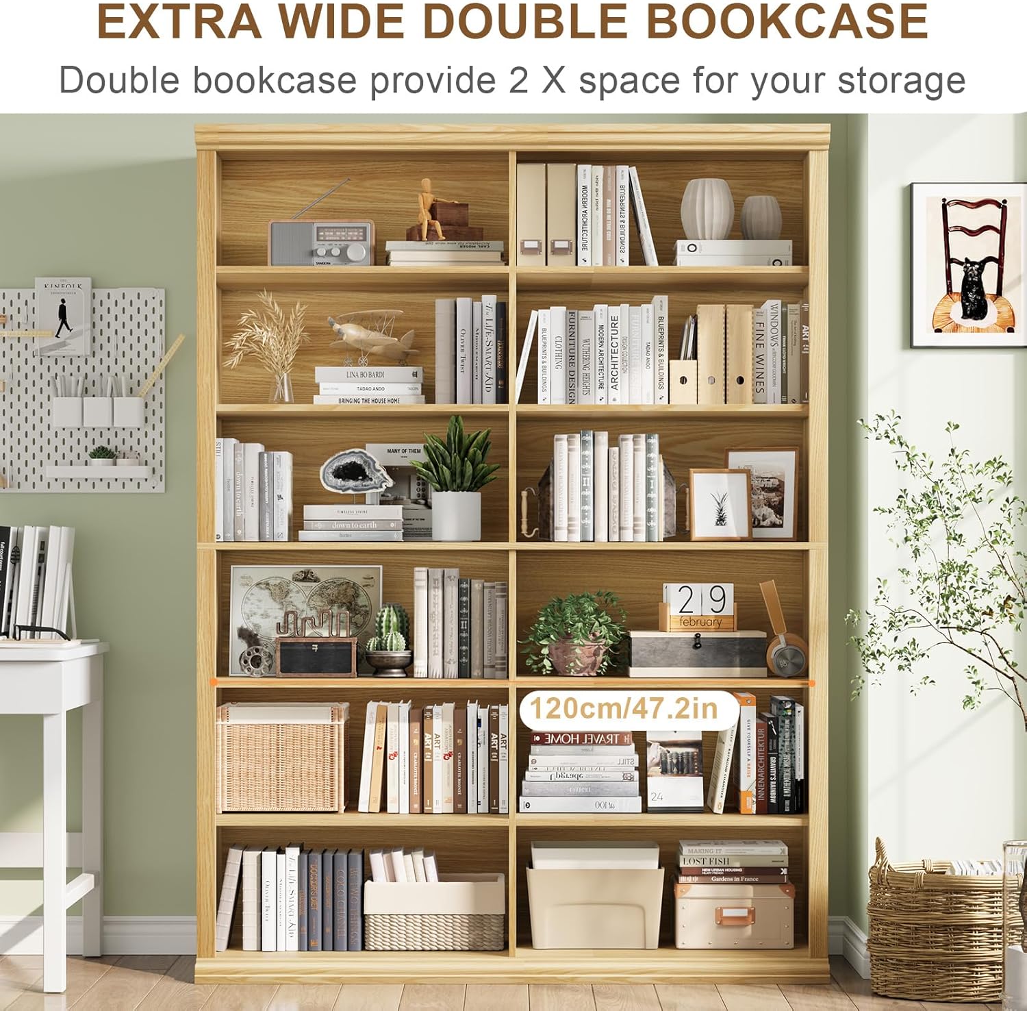 Rresyet 71.8" L *47.2“W Wooden Bookcase and Bookshelf – Extra Large Bookshelf with Double Storage, Elegant Design for Living Room, Office, and Apartment (Brown)