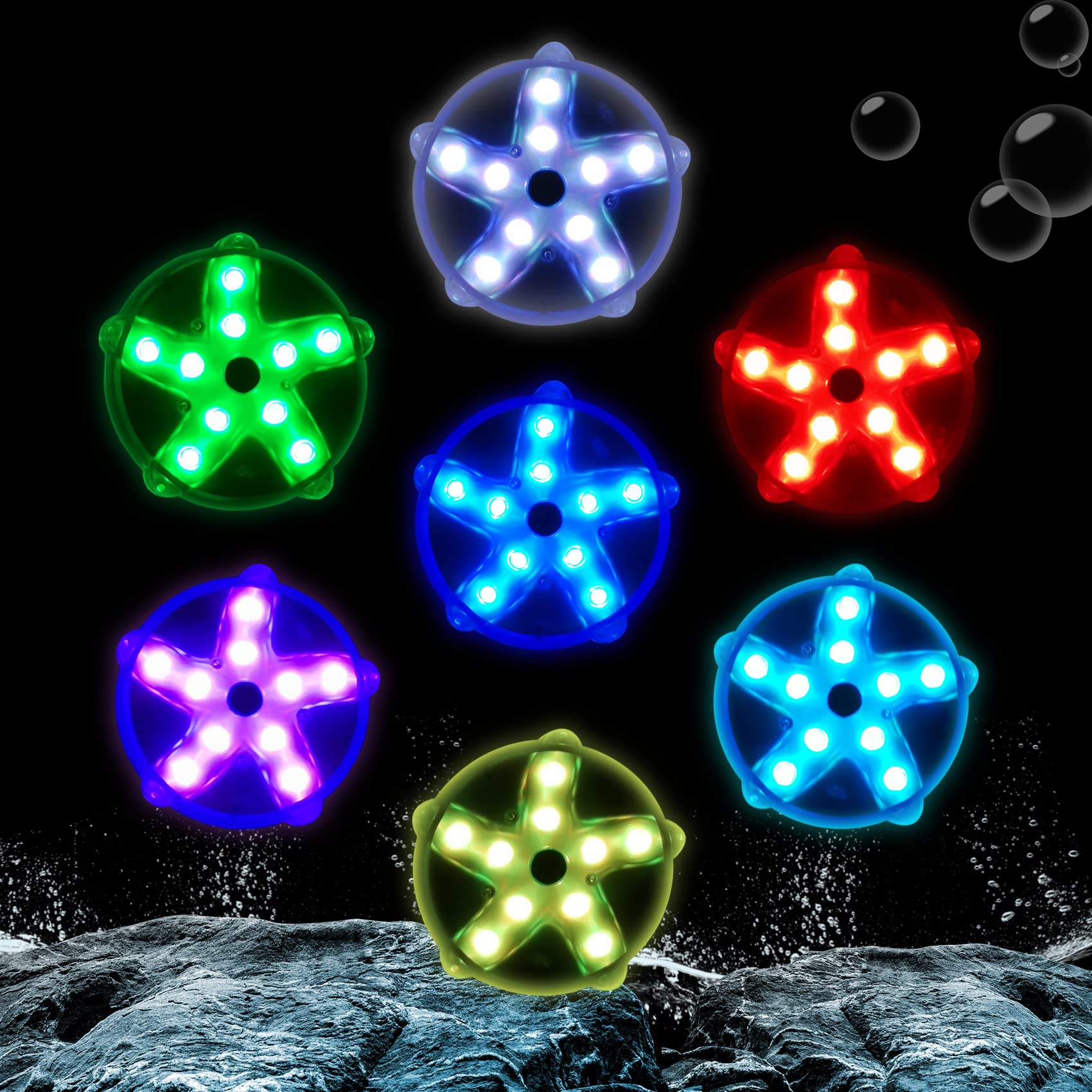 DeeprBlu Schwimmende Whirlpool Leuchten für Bath Spa, 8.38cm Wasserdichte PoolLeuchten Farbwechselnde Seestern Teich Leuchte Tauch, Magnetisch, 10 Helle LEDs, Dekoration Licht für Pool Spa & Vase-2pcs