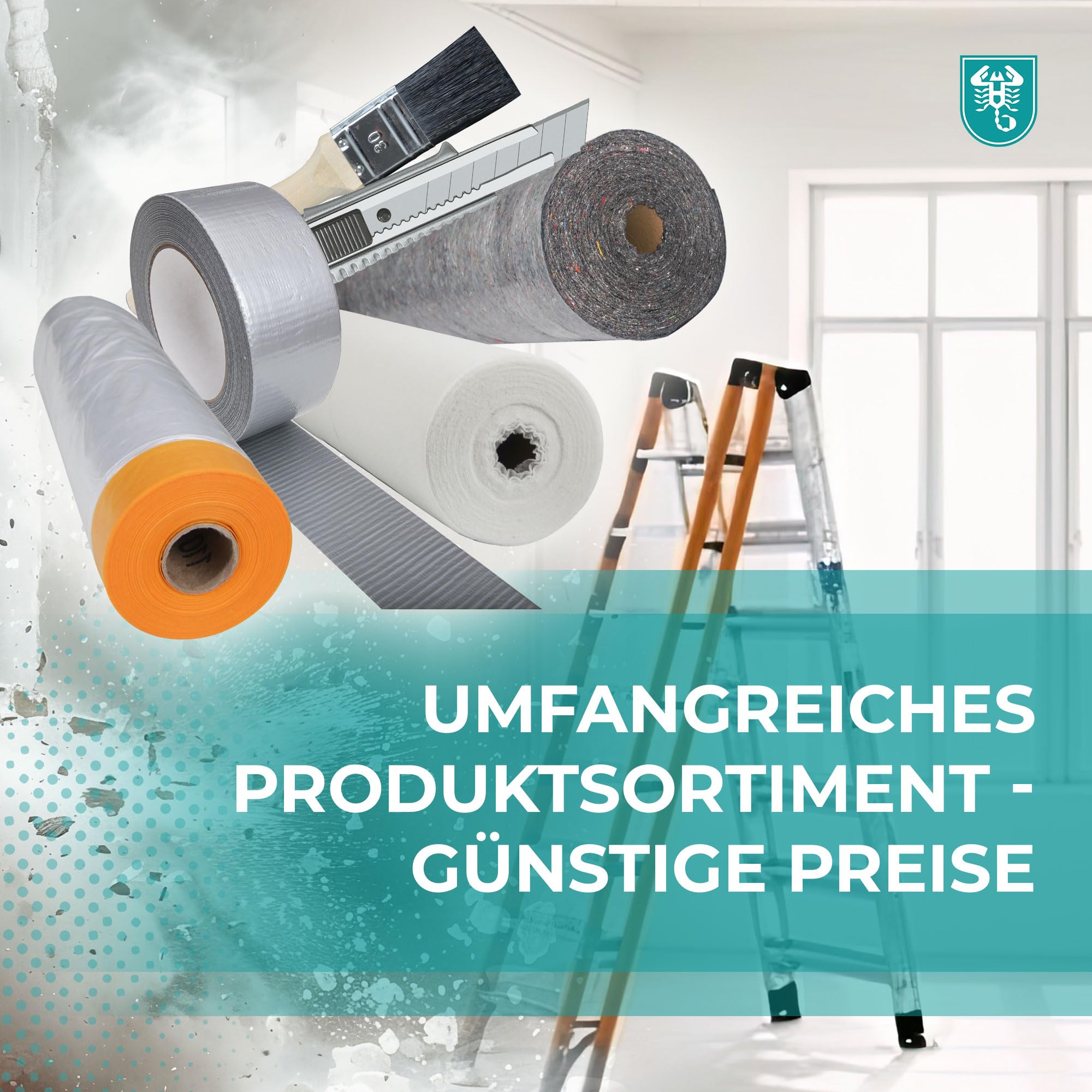 Scorprotect® Abdeckvlies 1 m x 50 m | 140 g/m² selbstklebend | Malervlies & Schutzvlies für Boden, Treppe und Renovierung | Fußbodenschutz weiß