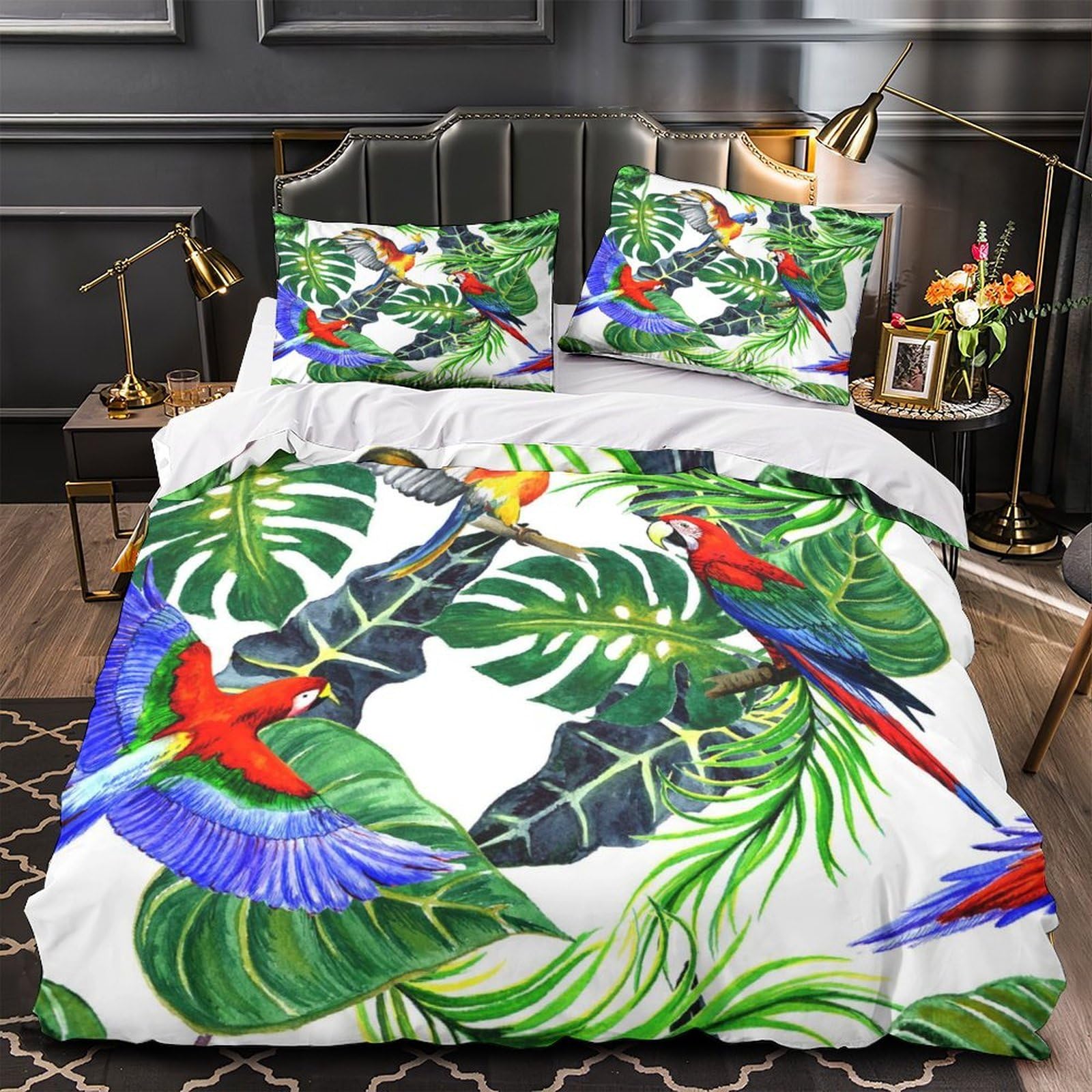 Housse de couette microfibre hypoallergénique 135x200 parure de lit simple effet 3D jungle