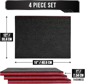 Precision Defined Tool Box Foam Insert, 40.6x30.4x2.54cm (4-Pk)