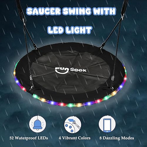 Miniatura 4 de Columpio de árbol de 48 pulgadas con luz LED para niños, columpio volador de platillo de 900 libras, con correas ajustables para colgar, para