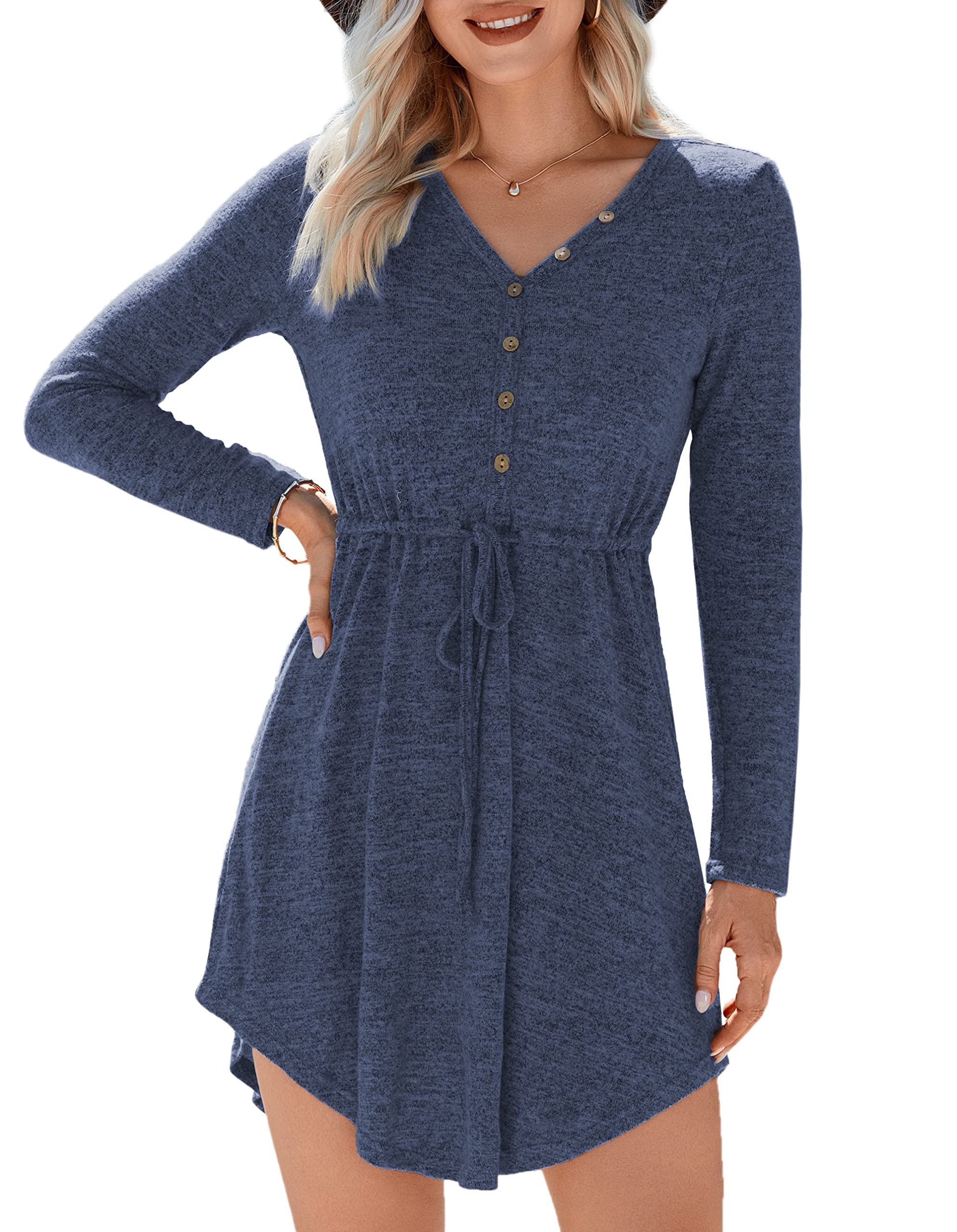 Albe Rita Women's Fall Dress Casual Long Sleeve Knee Length Sweater Dresses with Tie Waist