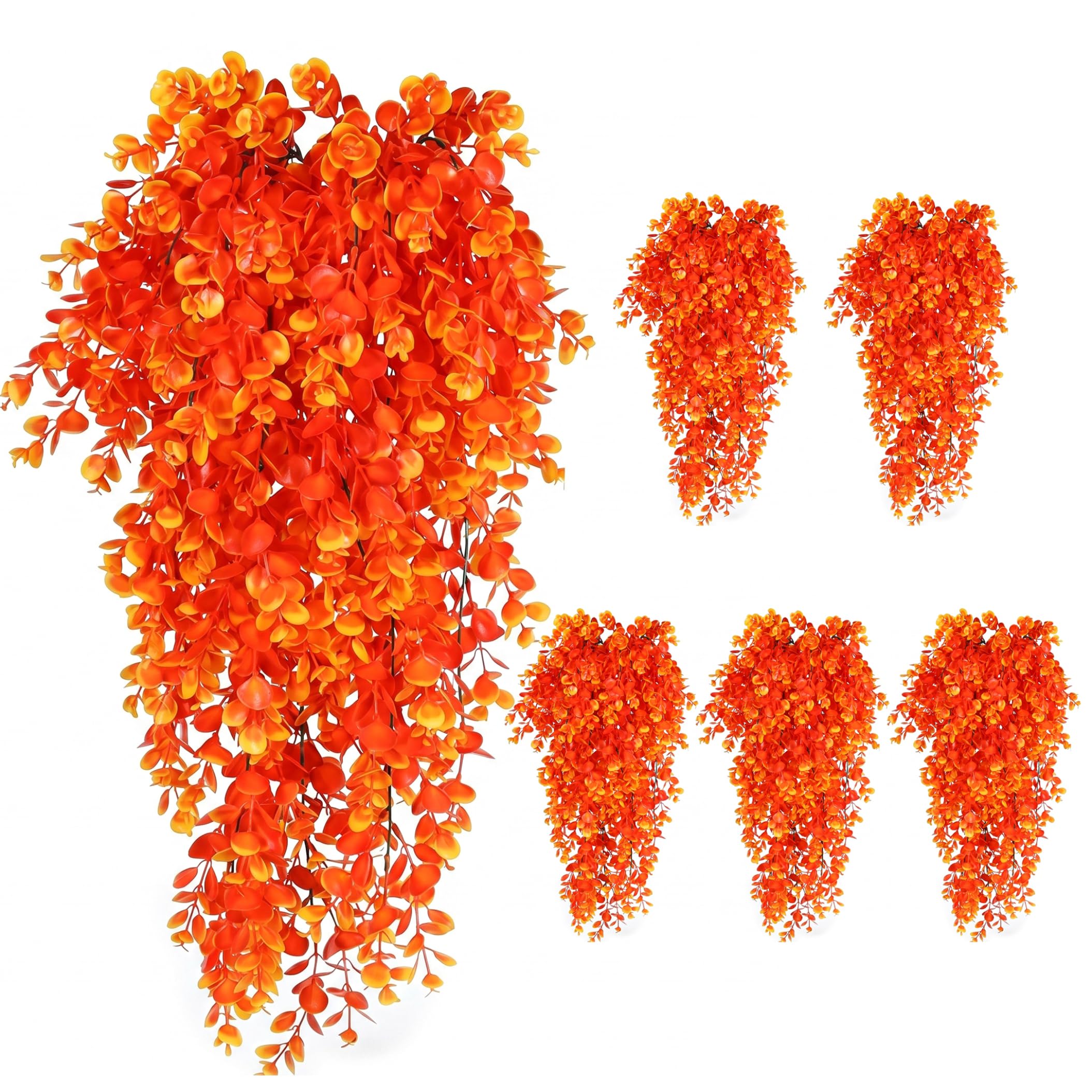 Piante pensili 6 pezzi rampicanti artificiali arancioni | Stile a cascata densa, in plastica, per Halloween e spazi gotici interni/esterni