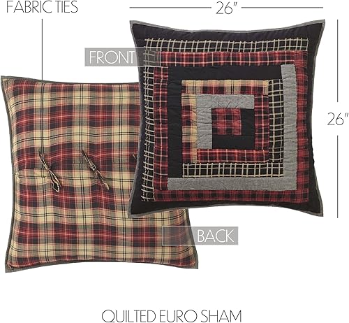 Miniatura 2 de VHC Brands Rustic & Lodge Cumberland - Accesorio de ropa de cama acolchado, funda europea, 26 x 26 pulgadas, color rojo chile