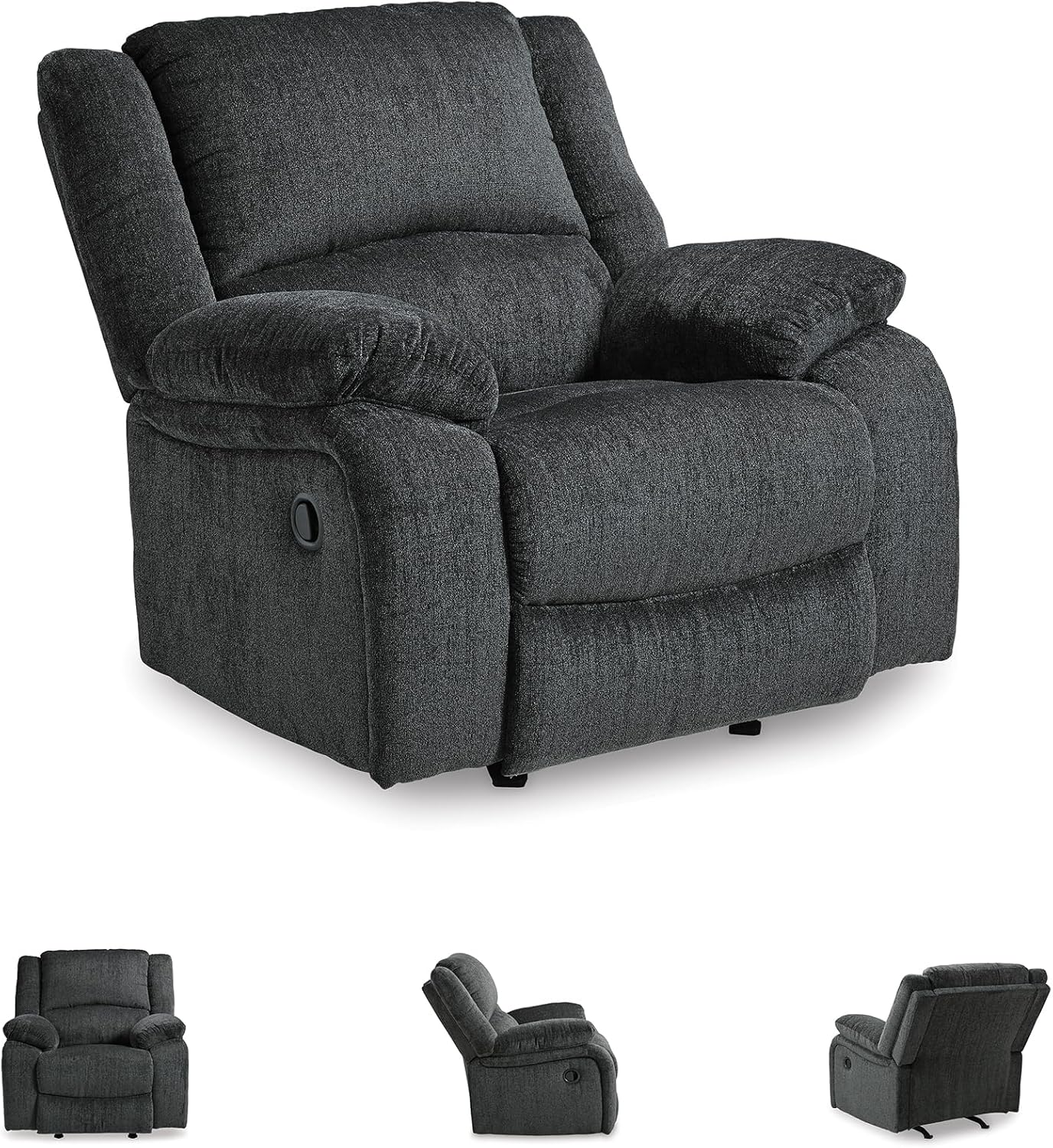 Signature Design by Ashley Draycoll Plush Manual Pull-Tab Rocker Recliner, Dark Gray