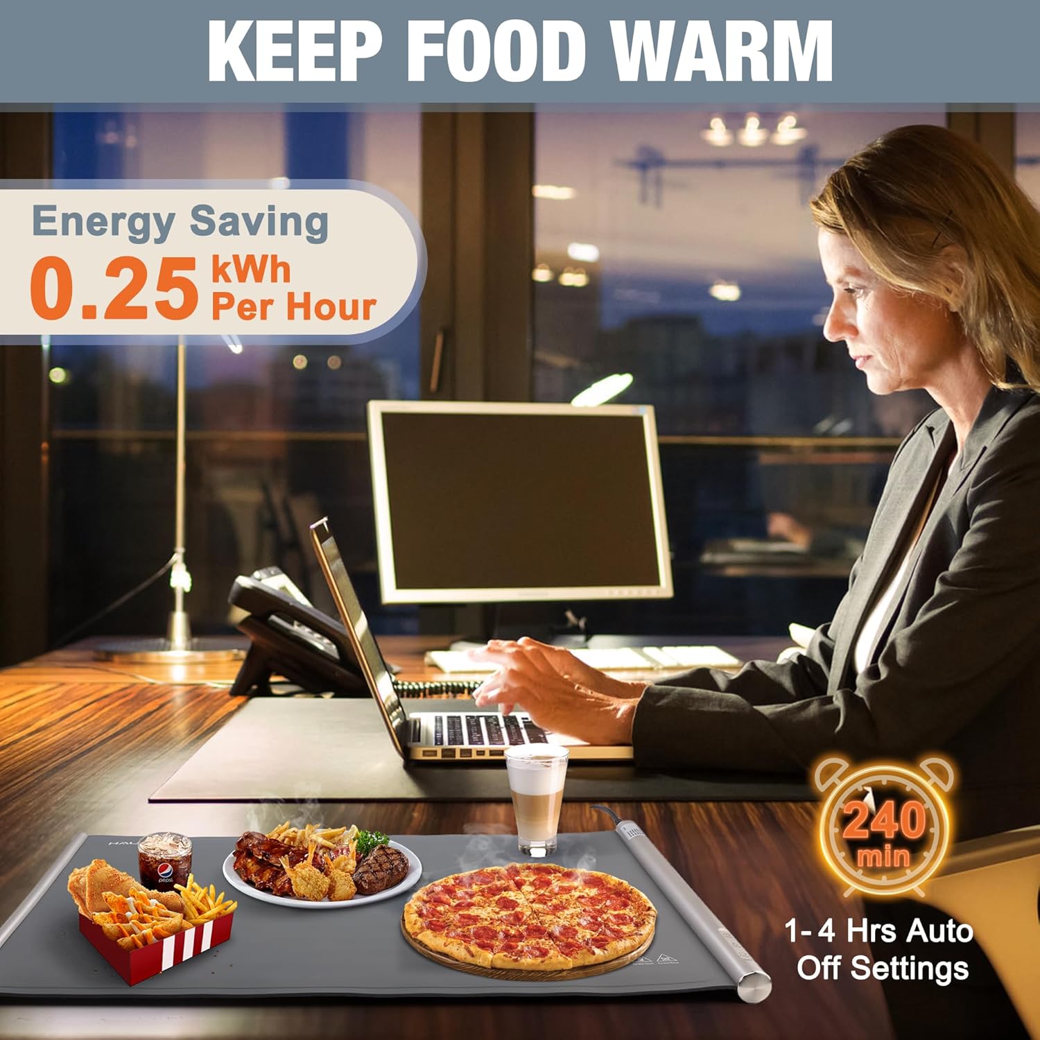 HAUSHOF Warming Mat for Food, Electric Extra Large Food Warming Mat for Countertop, Fast Heating Warming Tray for Buffets Party, 3 Level Temperature Heating Mat, Rollable, Portable, Auto Off