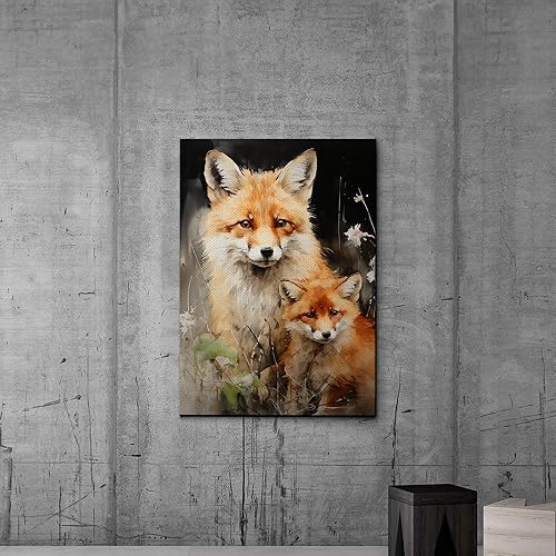 Miniatura 7 de Fox Mother Cub Prints, In The Style Of Stencil,Based, Ivory, Kids Wall Art, Kids Wall Art Display, Mom And Baby Animal Art Print, Canvas Prints,