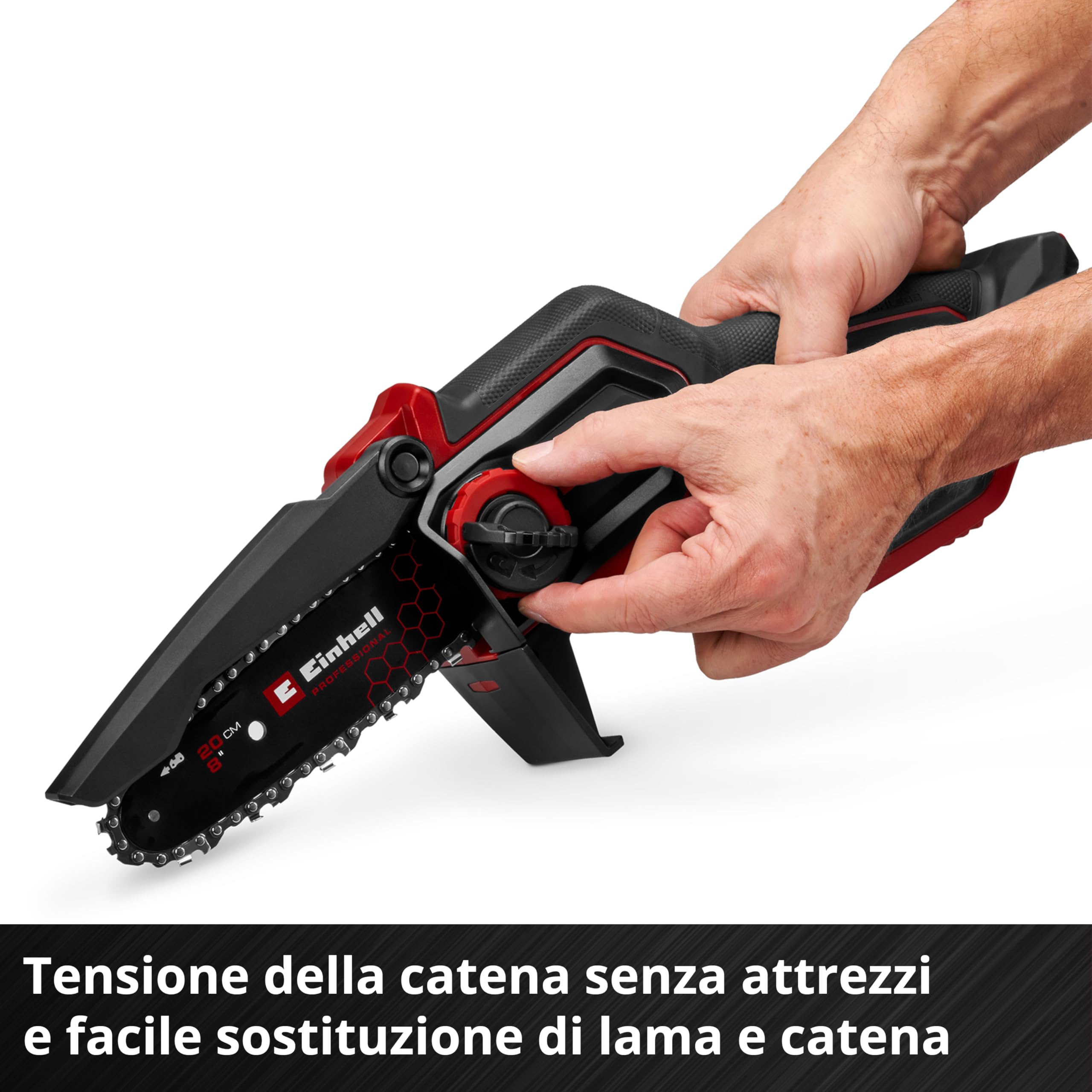Sega a batteria Einhell Professional GP-PS 18/20 Li T BL-Solo Power X-Change (18 V, lunghezza di taglio 15 cm, Brushless, velocità catena 8 m/s, lubrificazione autom. della catena, senza batteria)