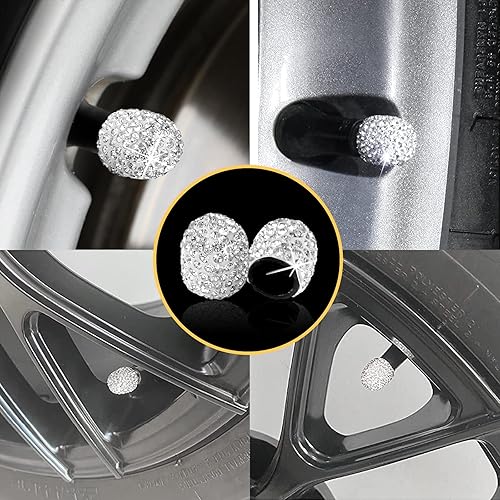 Miniatura 6 de Kewucn Bling - Tapones para válvulas de neumáticos de automóvil, paquete de 4 cubiertas hechas a mano con diamantes de imitación de cristal
