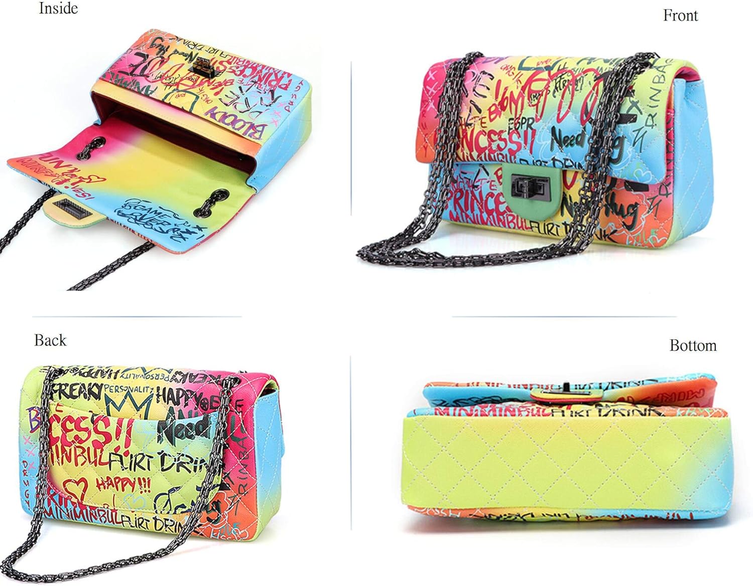 Wxnow Women Small Crossbody Handbags Graffiti Clutch Purse Leather Shoulder Bags - Image 6