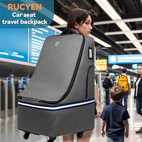 Miniatura 6 de Bolsa de viaje con ruedas para asiento de automóvil, mochila de viaje acolchada para avión, bolsa de viaje grande y duradera con 4 ruedas, correa de