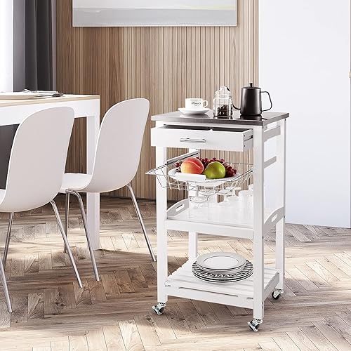 Miniatura 2 de GLACER Isla de cocina sobre ruedas, carrito de isla de cocina rodante con parte superior de acero inoxidable, carrito de almacenamiento con ruedas