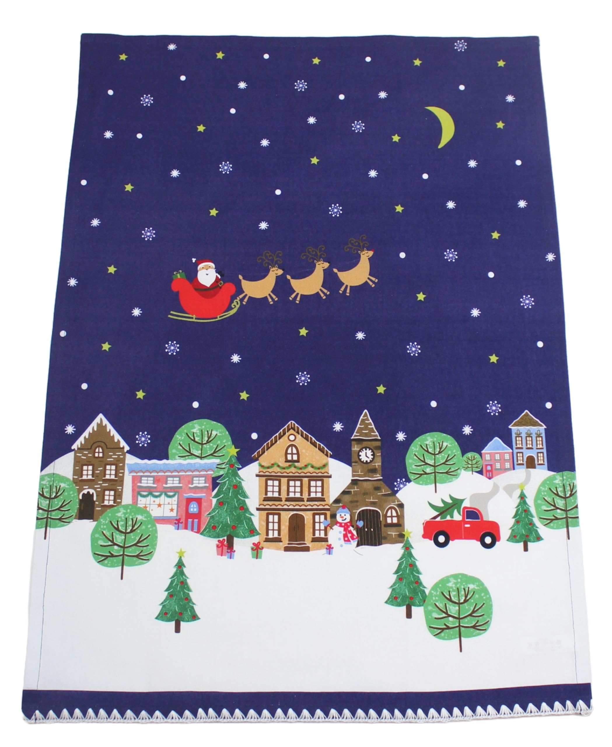 Peggy Wilkins Multicolour Winter Village Christmas 100% Cotton Tea Towel - 50Cm X 70Cm