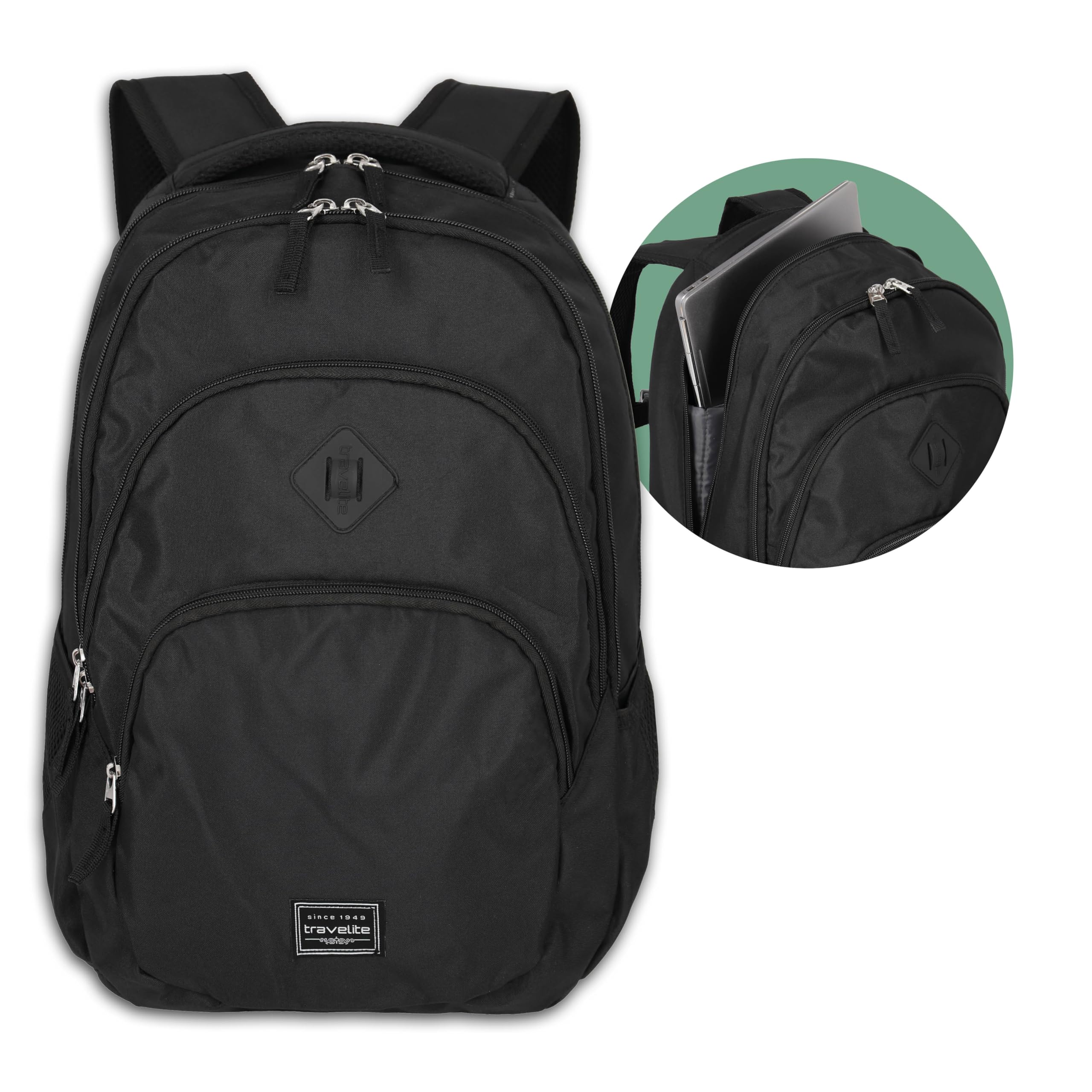 travelite hand luggage backpack, laptop backpack 15.6 inch, BASICS, daypack, daypack with many compartments, 45 cm, 22 liters