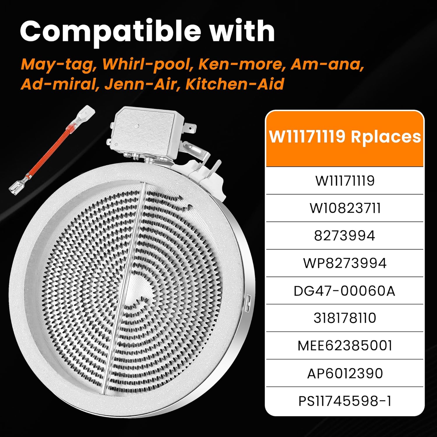 Upgraded 6.5 In DG47-00060A W11171119 WB30T10145 Electric Range Single Radiant Surface Heating Element Replacement for Whirl-pool May-tag Kitchen-Aid Jenn-Air Range Stove, 8273994 By Fetechmate