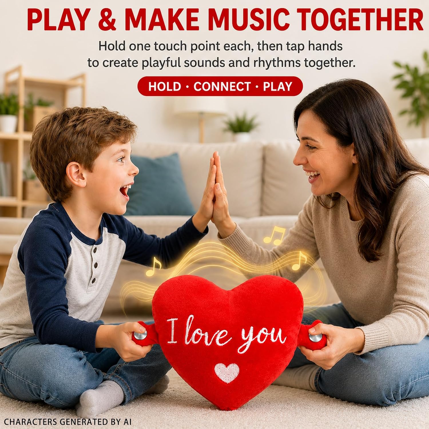 Baby Musical Sensory Toy,Interactive Dual Mode Plush Toy with Sounds | Red Heart Rechargeable Educational Toy, Skin Touch Activated Sound Plush,Christmas Birthday Gift for Kids Boys Girls All Ages