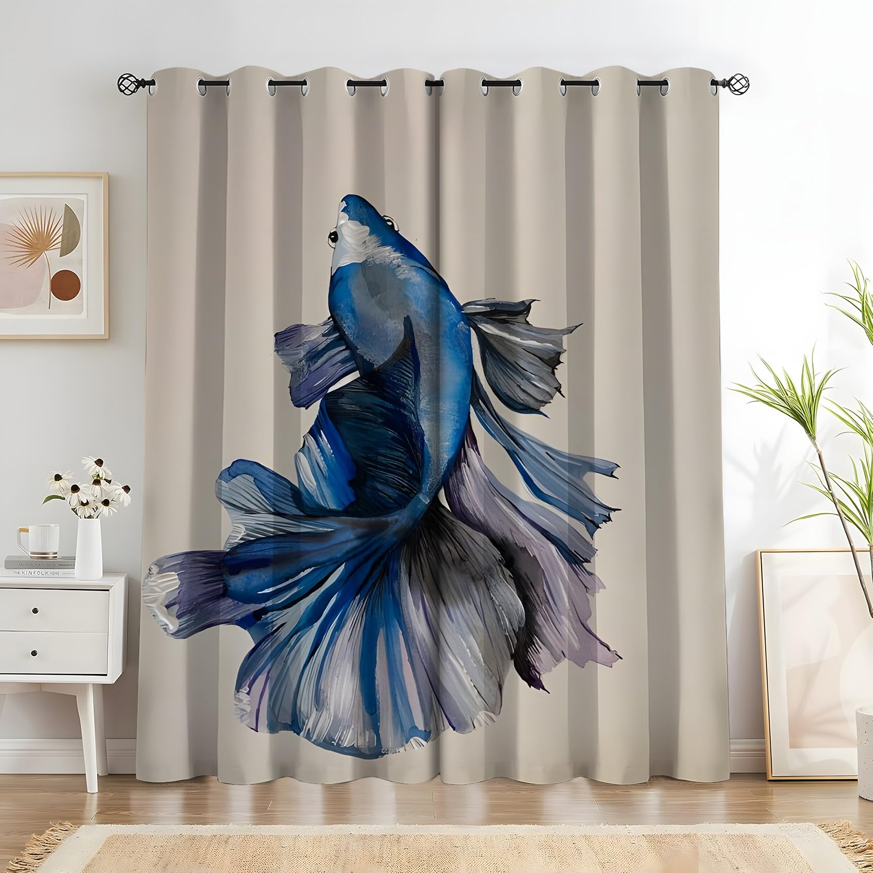Rideaux occultant poisson betta occultation totale et isolation thermique 2 pièces